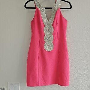 Pink Lily Vibrant Pink Mini Dress with Silver Detailing